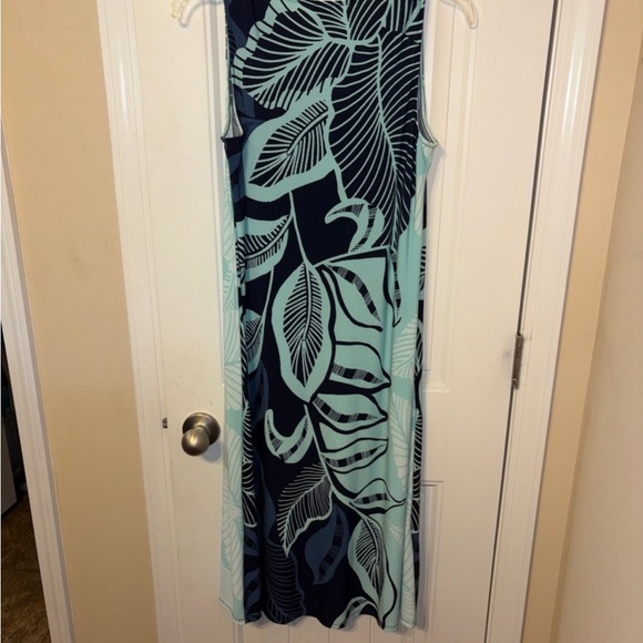 Chico's Teal and Navy Leaf-Print Sleeveless Tank S (size 0) - Picture 6 of 9